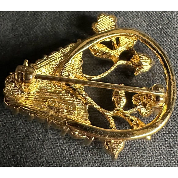 Vintage Monet Flower Basket Brooch OS Gold Rhinestone Floral - Picture 2 of 4